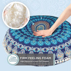 Codi Meditation Floor Pillow Set of 2, Round Large Pillows Seating for Adults, Bohemian Mandala Circle Cushion for Outdoor Fireplace Yoga Living Room, 32 Inch, Memory Foam Added, Navy