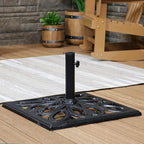 Sunnydaze 52lb Cast Iron Patio Umbrella Base - Heavy-Duty Square Metal Outdoor Market Umbrella Stand for Outside - 22-Inch - Black - Imperial Geometric