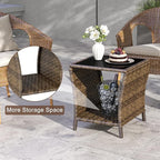 Outdoor Wicker Side Table Rattan Side Tables End Table for Patio with Glass Top Rattan Storage for Patio Garden Balcony