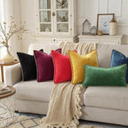 decorUhome Spring Chenille Soft Cozy Throw Pillow Covers 12x20 Set of 2, Modern Farmhouse Boho Velvet Decorative Pillow Cases with Stitched Edge for Couch Sofa Bed Home Decor, Green