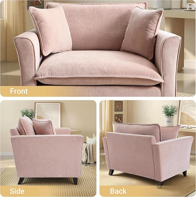 ERYE Modern Chenille Upholstered Accent Chair Wider Seat Leisure Cushion Armchair with 2 Pillows and Removable Cover for Home Apartment Office Living Room Bedroom