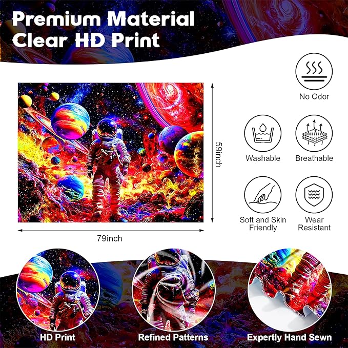 NYZE Astronaut Space Tapestry for Bedroom, Glow in the Dark Room Decor Wall Tapestries, Cool Galaxy Planet Wall Hanging, Wall Hanging for Men Guys Gamer Room Dorm Living Room 79x59 in