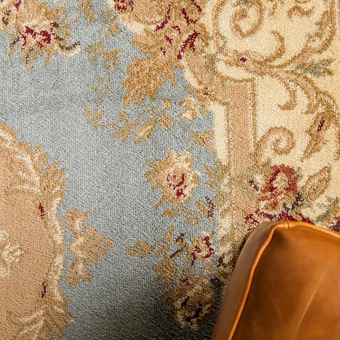 Rugs.com Chateau Collection Rug – 13' Round Light Blue Medium Rug Perfect for Kitchens, Dining Rooms
