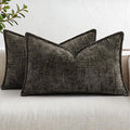 decorUhome Chenille Throw Pillow Covers 12x20 Set of 2, Thick Textured Slubby Neutral Decorative Pillow Covers with Elegant Design for Couch, Sofa, Living Room, Chocolate