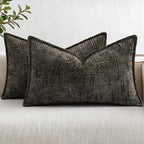 decorUhome Chenille Throw Pillow Covers 12x20 Set of 2, Thick Textured Slubby Neutral Decorative Pillow Covers with Elegant Design for Couch, Sofa, Living Room, Chocolate
