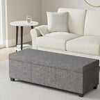 SIMPLIHOME Avalon Storage Ottoman Bench - 48 inch Wide Upholstered Tweed Look Fabric Rectangular Lift-Top Ottoman in Dark Grey, Contemporary Storage Bench for Living Room with High-Density Foam