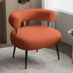 Mid Century Sherpa Boucle Accent Chair, Round Upholstered Barrel Arm Chair for Small Spaces, Fluffy Side Corner Sofa Chair for Living Room, Bedroom, Vanity, Office, Reading Nook（Orange）