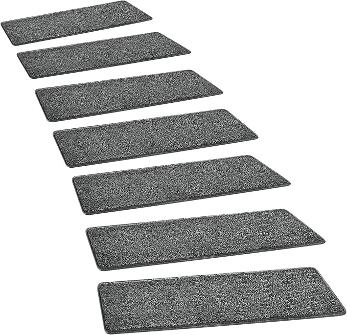 PURE ERA Carpet Stair Treads Tape Free Non Slip Indoor Stair Carpet Stair Protectors Pet-Friendly Non-Slip Skid Resistant Washable Reusable 8" x 30"(14 Pieces,Dark Gray)