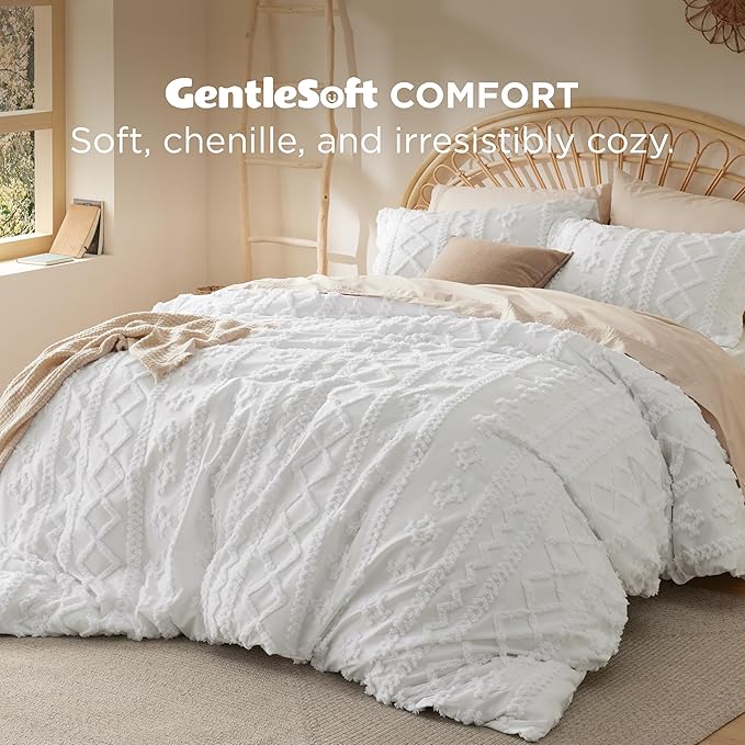 Bedsure Boho Duvet Cover Full Size, Soft & Comfortable Elegant Design Boho Bedding for Decoration, Machine Washable Comforter Cover for All Seasons,Includes 1 Duvet Cover & 2 Pillow Shams,White