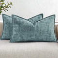 decorUhome Chenille Throw Pillow Covers 12x20 Set of 2, Thick Textured Slubby Neutral Decorative Pillow Covers with Elegant Design for Couch, Sofa, Living Room, Teal