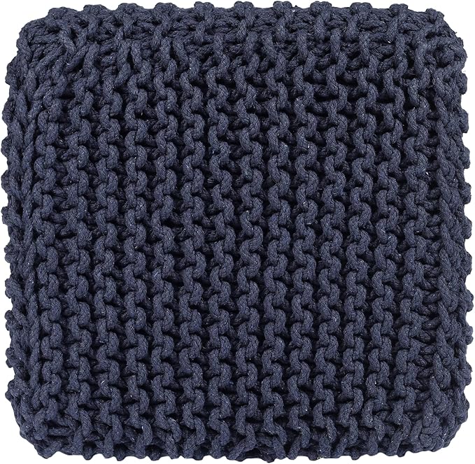 REDEARTH · Cube Low Pouf Foot Stool Ottoman - Hand Knitted Poof - Cord Boho Pouffe - Home Décor - Stuffed Footrest for Living Room - Nursery - Bedroom - Patio (16" x 16" x 8") - Navy Blue, Set of 2