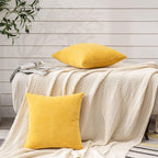 GAWAMAY Decorative Chenille Throw Pillow Covers 24x24 Inch Pack of 2, Soft Square Couch Pillow Cover for Sofa Cushion Living Room Bedroom Solid Dyed Pillowcases Mustard Yellow 60x60cm (ONLY Covers)