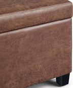 SIMPLIHOME Avalon Storage Ottoman Bench - 48 inch Wide Upholstered Vegan Leather Rectangular Lift-Top Ottoman in Distressed Umber Brown, Contemporary Bench for Living Room with High-Density Foam