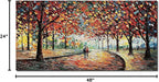 Art 24x48 Inch Hand-Painted Landscape Oil Painting Wall Art Lovers Stroll Along The Park Path Oil Painting Living Room Bedroom Wall Decoration