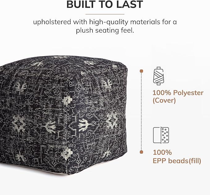 Anji Mountain 100% Handmade & Handcrafted Comfortable Home Décor Pouf Ottoman Footrest for Living Room, Bedroom, Nursery, Kidsroom, Patio Furniture - Obsidian Souk