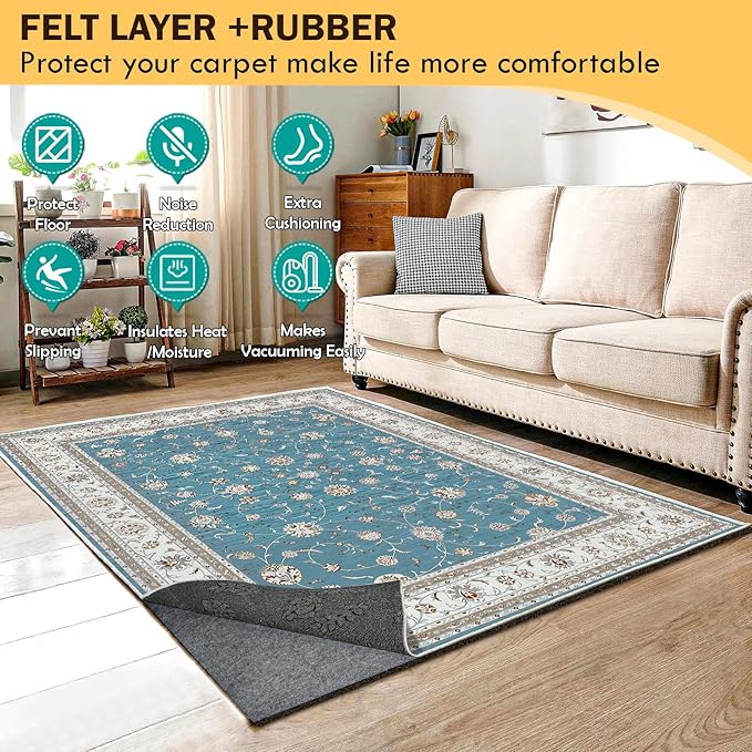 Waterproof Rug Pad, Thick 5x7 ft Under Area Rug Carpet Pad, Non Slip Felt Rug Pads for Hardwood Floors, Keep Carpets in Place Soft and Prevent Rug from Wrinkling or Buckling