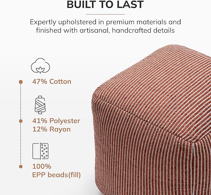 Anji Mountain 100% Handmade & Handcrafted Comfortable Home Décor Pouf Ottoman Footrest for Living Room, Bedroom, Nursery, Kidsroom, Patio Furniture - (20" x 20" x 20" - Teak)