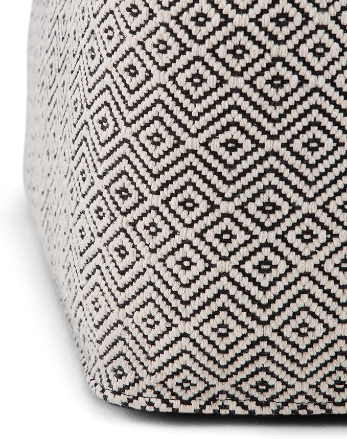 SIMPLIHOME Brynn Square Pouf - 18 inch Wide Handwoven Cotton Ottoman in Patterned Black and Natural, Boho Footstool, Coffee Table or Extra Seating for Living Room or Bedroom, Assembled