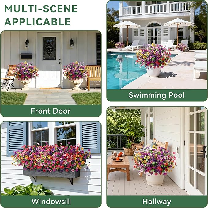 Ivydale Artificial Flowers for Outdoor 24 Bundles Fake Mums UV Resistant Silk Daisy Faux Plants for Outside Planter Home Porch Patio Window Box Decor, 4 Color Mixed