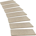PURE ERA Bullnose Carpet Stair Treads Tape Free Non-Slip Indoor Stair Protectors Pet Friendly Stair Treads for Wooden Steps 9.5" x 30"(2 Pieces,Cream Gray Mini-Diamond Trellis)