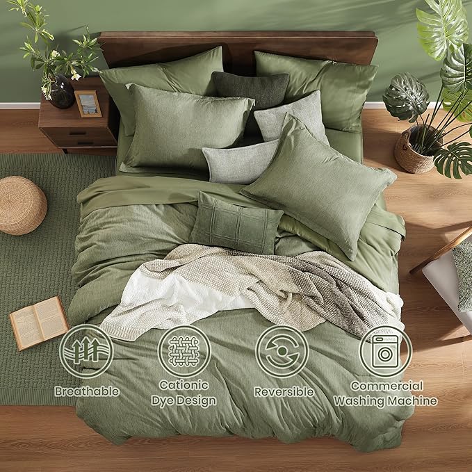 Monbix Full Size Comforter Set, Sage Green Bedding Comforter for Full Size Bed Set Reversible, Bedding Sets Full 7 Pieces, Cationic Dyeing Bed in a Bag with Comforter, Sheets, Pillowcases & Shams