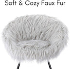 BIRDROCK HOME Faux Fur Papasan Chair with Black Legs - Luxuriously Soft & Lightweight - Wide Cushion Seat for Playroom, or Living Room - Moon Chair - Metal - Fluffy Round Seat - Circle - Grey