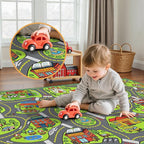 Upgrade Ultra Non Slip Kids Car Rug, Kids Road Playmat Rug for Toy Cars, Educational Town City Map Washable Carpet for Boys Playroom Bedroom, Safer Car Track Play Mat for Children Toddler, 100"x60"