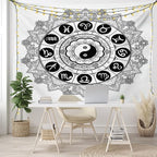 Ambesonne Ying Yang Tapestry, Round Zodiac Theme Design in Centre Astrology Signs Print, Fabric Wall Hanging Decor for Bedroom Living Room Dorm, 45" X 30", White Black