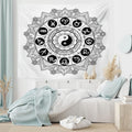 Ambesonne Ying Yang Tapestry, Round Zodiac Theme Design in Centre Astrology Signs Print, Fabric Wall Hanging Decor for Bedroom Living Room Dorm, 28" X 23", White Black
