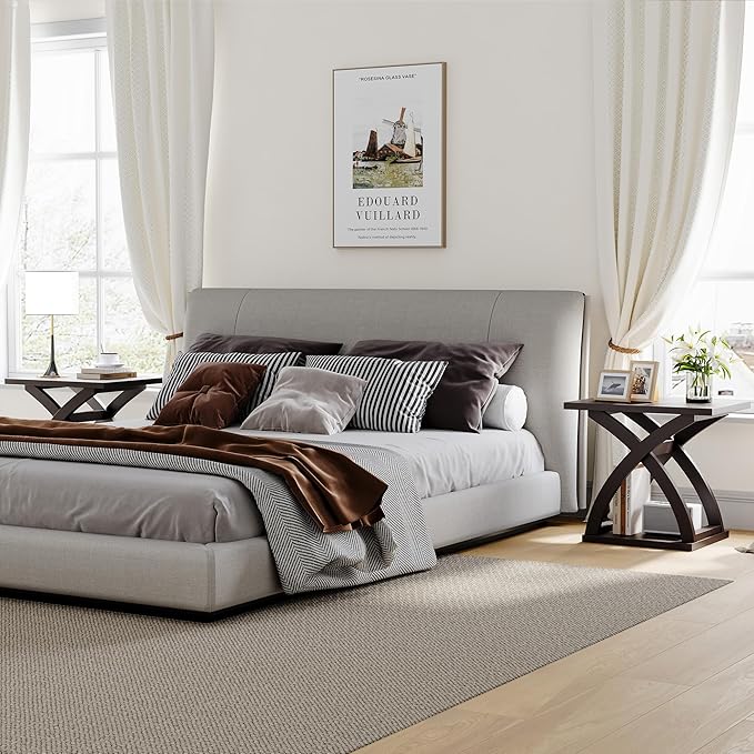 ChooChoo End Side Table, Modern End Table with Storage Shelf, X-Design Side Table Living Room(Espresso)