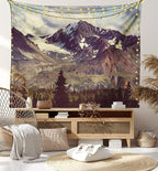 Ambesonne Alaska Mountains Tapestry King Size, Arctic Landscape Hiking Alaska Mountains Scenery in Usa Wilderness, Wall Hanging Bedspread Bed Cover Wall Decor, 104" X 88", Green Black White