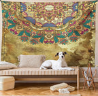 Ambesonne Grunge Tapestry, Paisley Like Mandala Motif with Flowers Leaves and Buds Image, Fabric Wall Hanging Decor for Bedroom Living Room Dorm, 45" X 30", Dark Mustard Sepia