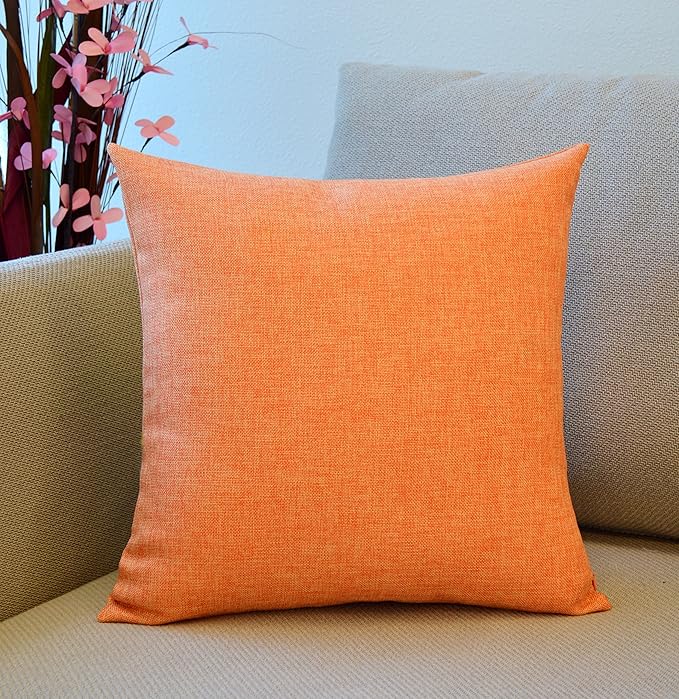 Aiking Home Woven Fine Faux Linen Throw Pillow Cover, Size 18"x18", Orange