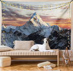 Ambesonne Mountain Tapestry King Size, Evening South High Hill Above the Sky Colorful Nepal Everest Photo, Wall Hanging Bedspread Bed Cover Wall Decor, 104" X 88", Bluegrey Salmon
