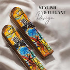 SURI Wooden Mezuzah Case for Door – 5 Inch Yellow Chagall-Inspired Mezuza Cover with Printed Scroll, Self-Stick Adhesive, Fits a 4 Inch Scroll, Gift Box Included