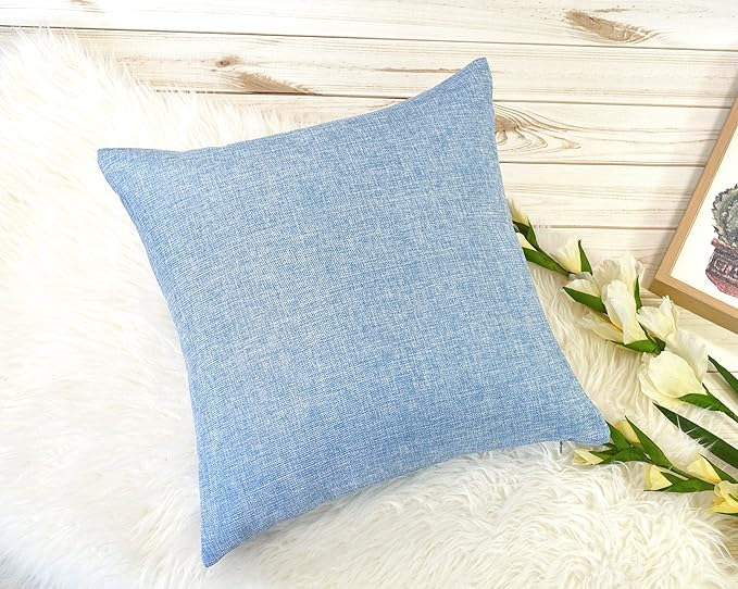 Aiking Home Woven Fine Faux Linen Throw Pillow Cover, Size 18"x18", Slate Blue