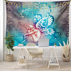 Ambesonne Butterfly Tapestry King Size, with Butterfly Wings Renewal Female Rebirth Psyche Lightness of Being, Wall Hanging Bedspread Bed Cover Wall Decor, 104" X 88", Blue Purple