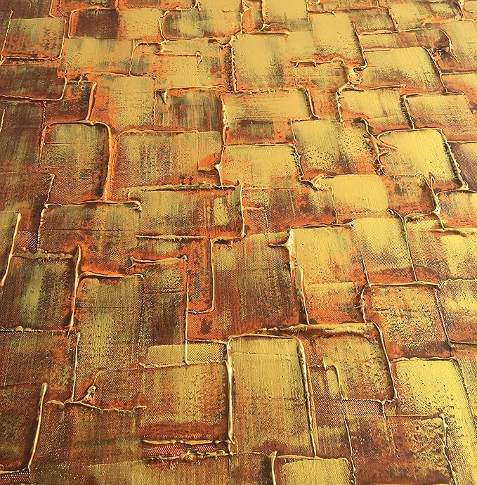 MyArton Textured Abstract Squares Canvas Wall Art Hand Painted Modern Golden Yellow Oil Painting Picture for Home Decoration Ready to Hang 40x20inch