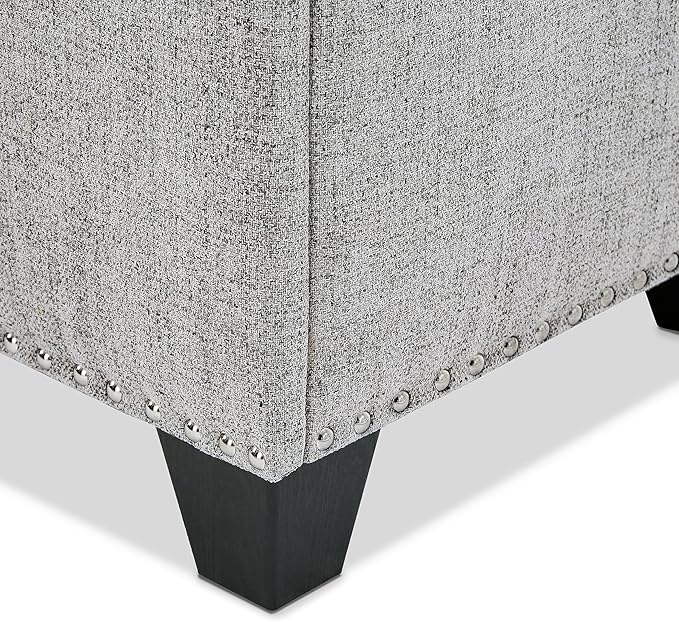 24/7 Shop at Home Sacallant Modern Linen Storage Bench with Button-Tufted Lift-Top, Upholstered Footstool, Rectangular Ottoman for Living Room, Bedroom, Entryway, Light Grey