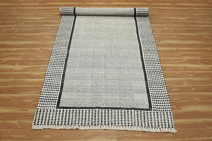 Kilim Runner 6x12 Cotton Runner Rug Gray & Beige Flatweave Runner 0.19 inches Stone Easy Washable Hand Wash Cotton Carpet Indoor Outdoor Runner Rugs for Hallway, Staircases, Corridor Runner
