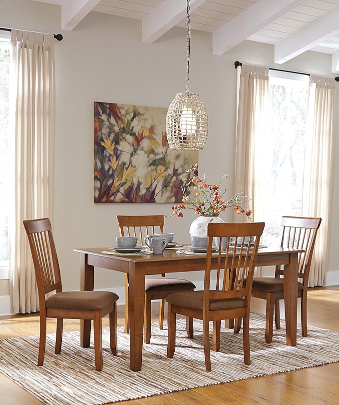 Signature Design by Ashley Berringer | Spindle Back 18" Dining Chairs (Set of 2) – Rustic Light Brown with Upholstered Cushioned Seat