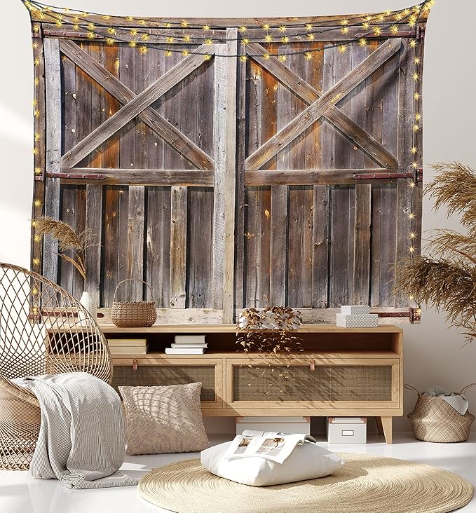 Ambesonne Rustic Tapestry, Old Wooden Barn Door of Farmhouse Oak Countryside Village Board Rural Life Photo Print, Wide Wall Hanging for Bedroom Living Room Dorm, 80" X 60", Brown
