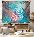 Ambesonne Butterfly Tapestry King Size, with Butterfly Wings Renewal Female Rebirth Psyche Lightness of Being, Wall Hanging Bedspread Bed Cover Wall Decor, 104" X 88", Blue Purple