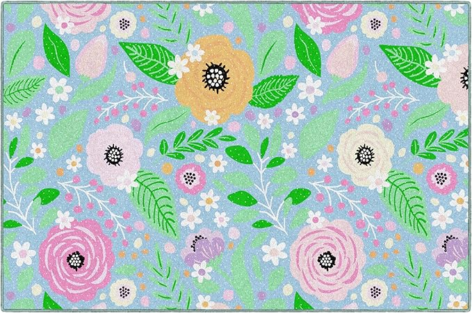 Flagship Carpets Schoolgirl Style Pretty in Pastel Floral Rug Educational Area Rug for Kids Room, Children's Classroom Rug for Teaching and Playroom, 5' X 7'6"