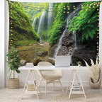 Ambesonne Waterfall Tapestry, Waterfalls Side Valley in Indonesia with Southeast Bushes Above Hills, Fabric Wall Hanging Decor for Bedroom Living Room Dorm, 28" X 23", Brown Green