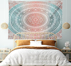 Ambesonne Teal and Coral Tapestry, Ombre Mandala Art Antique Gypsy Folk Pattern Cosmos Image, Fabric Wall Hanging Decor for Bedroom Living Room Dorm, 45" X 30", Teal Coral