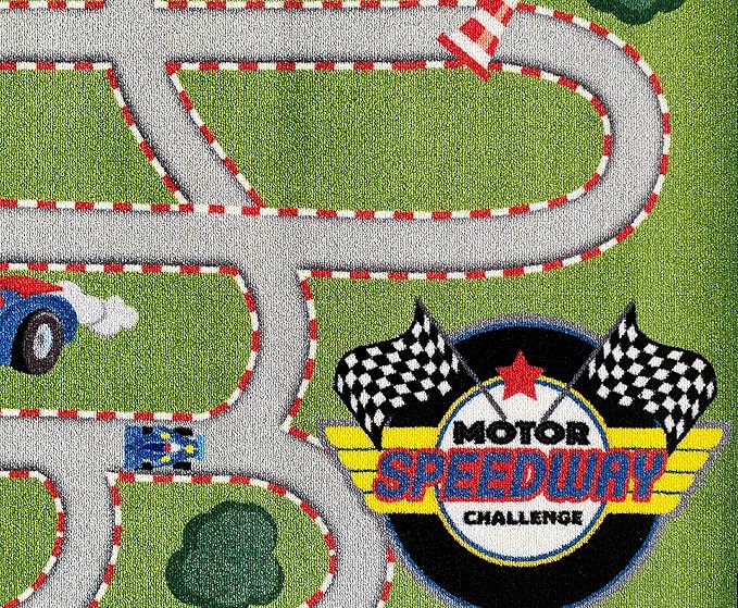 KIDCARPET.COM Race Track Play Mat Rug | Interactive Activity Carpet for Preschool Playroom Toy Car Track, 7'6" x 12'