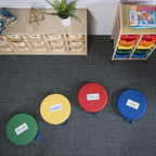 Factory Direct Partners SoftScape 15 inch Round Classroom Floor Cushions with Handles; Flexible Seating for Daycare, Preschool, Playroom; 2 inch Thick Deluxe Foam (4-Piece) - Assorted, 12223-AS