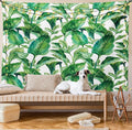 Ambesonne Leaf Tapestry King Size, Romantic Holiday Island Hawaiian Banana Trees Watercolored Image, Wall Hanging Bedspread Bed Cover Wall Decor, 104" X 88", Forest Green