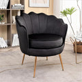 Velvet Barrel Accent Chair with Scalloped Silhouette and Gold Metal Legs, Decorative Piece Suitable for Traditional, Modern, and Contemporary Spaces, Black